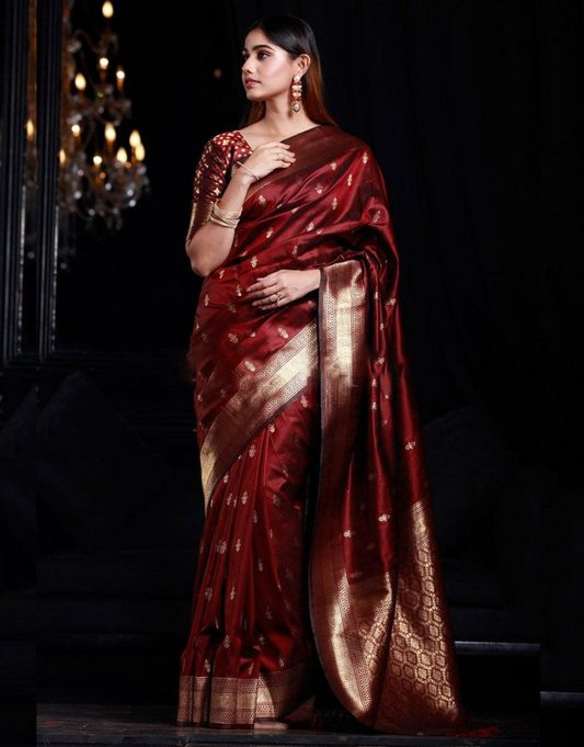 Shanti Maroon Banarasi Silk Saree