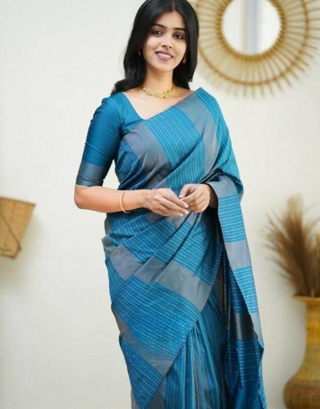 Vruti Glacial Blue Soft Silk Saree With Blouse