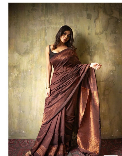 Kinjal Brown Banarasi Silk Saree