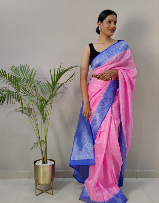 Neha Pink Just One Minute Ready To Wear Soft Silk Saree