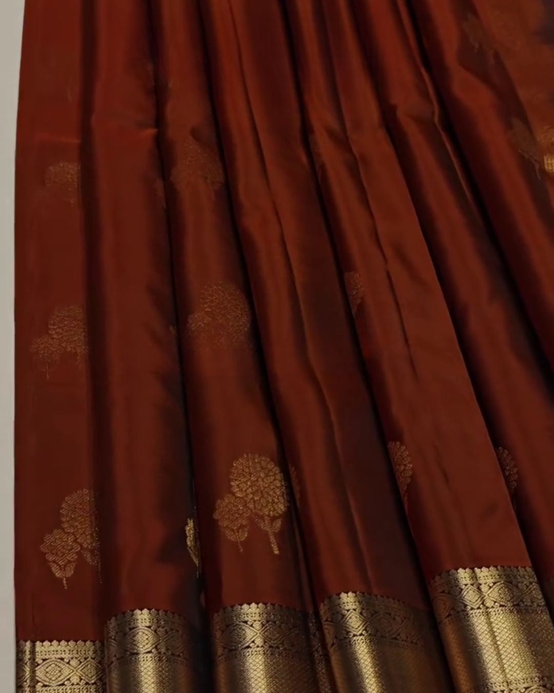Piyali - Rust Brown Banarasi Silk Saree with Zari Floral Border