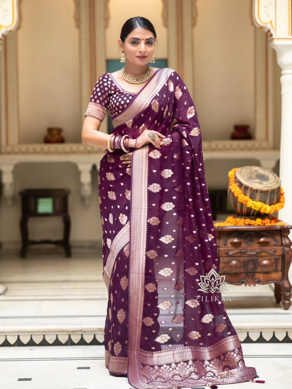 Sudha Wine Banarasi Silk Saree