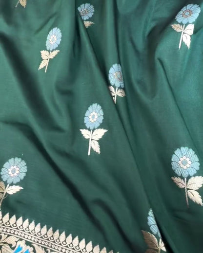 Ritambhara - Teal Green Banarasi Silk Saree with Silver Zari Jaal