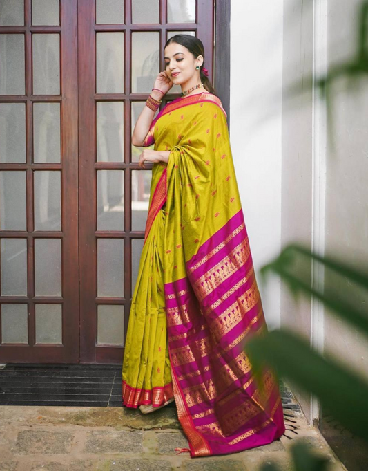 Anjali Burnt Yellow Cotton Silk Saree