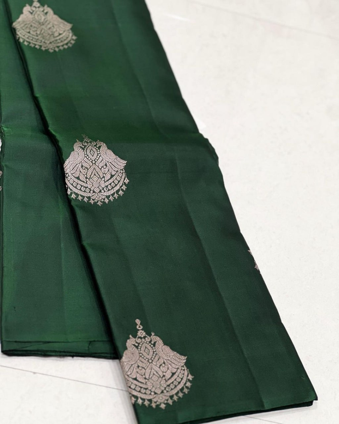 Ishira - Bottle Green Saree with Silver Zari Work