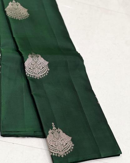 Ishira - Bottle Green Saree with Silver Zari Work
