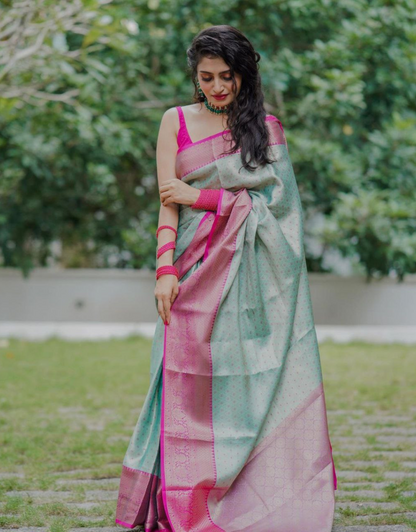 Pakhi Green-Cyan Banarasi Saree