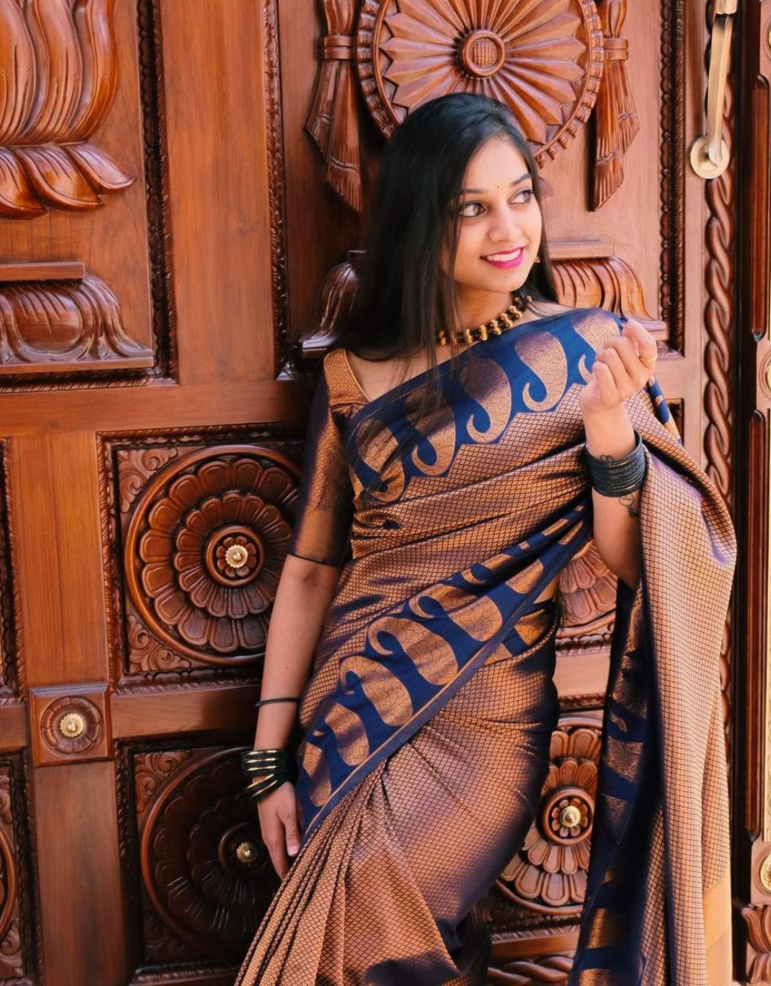 Rajvi Brown Banarasi Saree