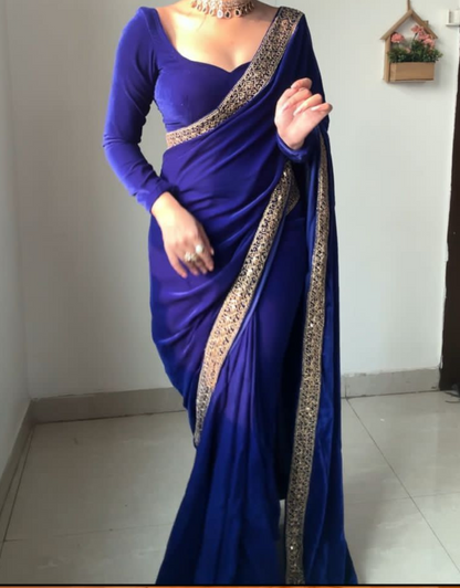 Chahat Royal Blue Velvet Ready To Wear Saree