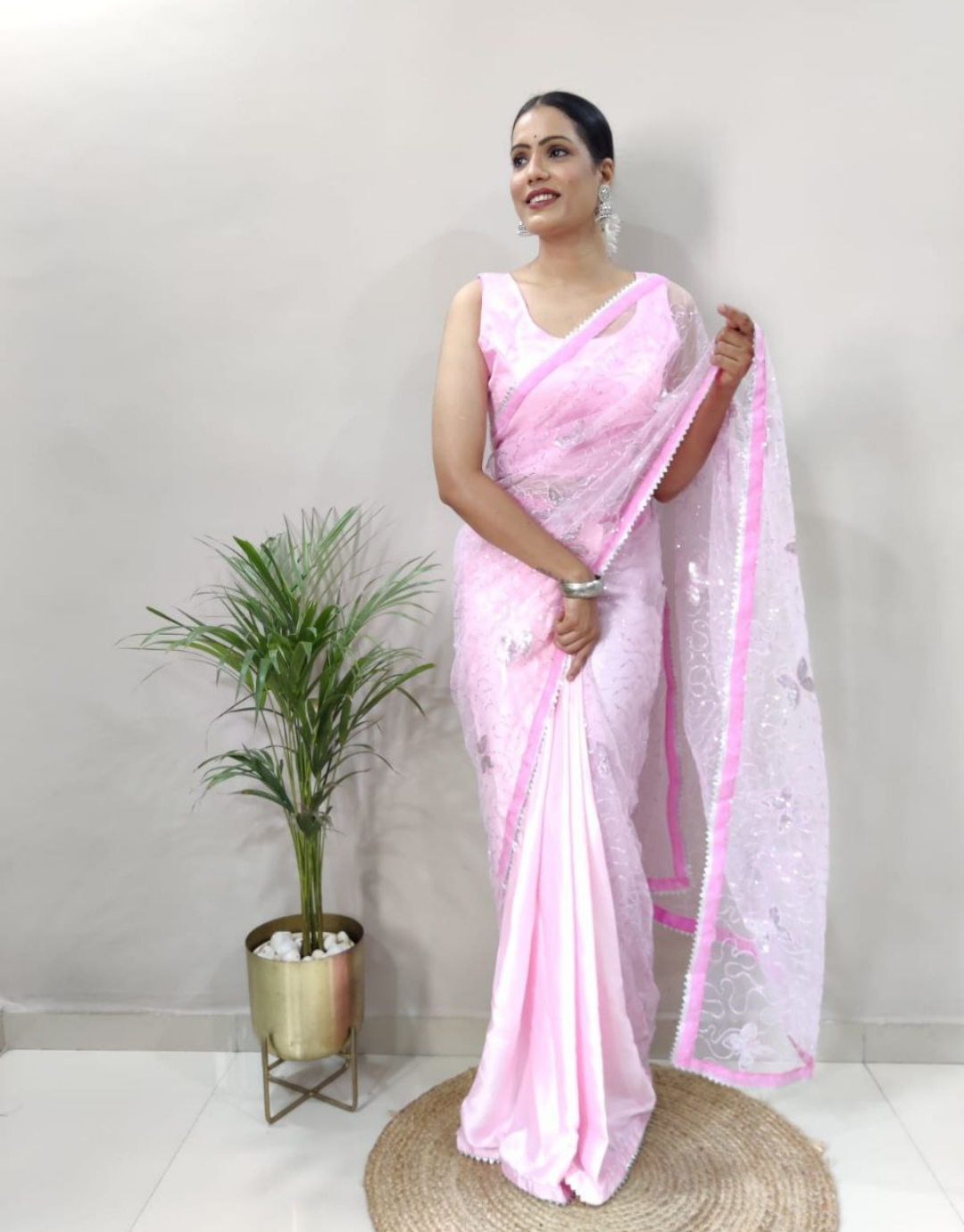 Ruhi Baby Pink Ready To Wear Soft Silk Saree