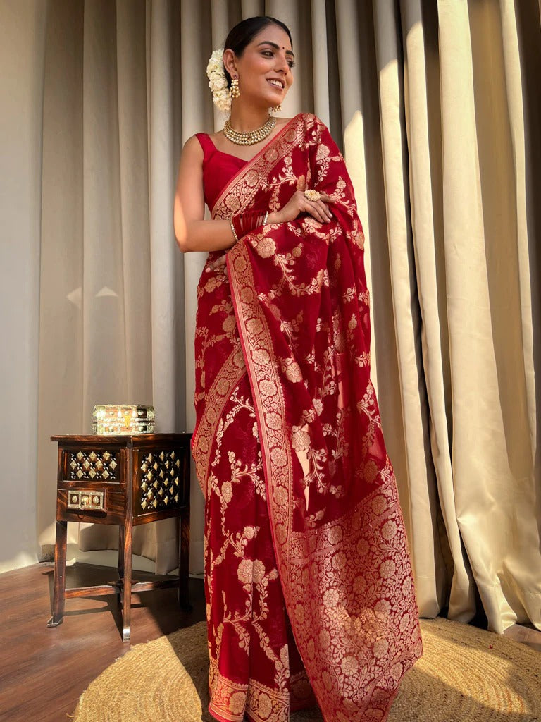 Laita Red Banarasi Silk Saree