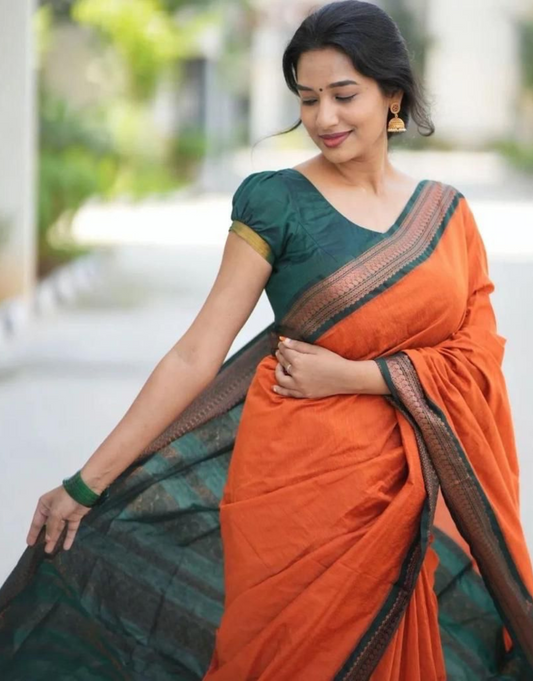 Bhavna Orange Linen Cotton Saree 