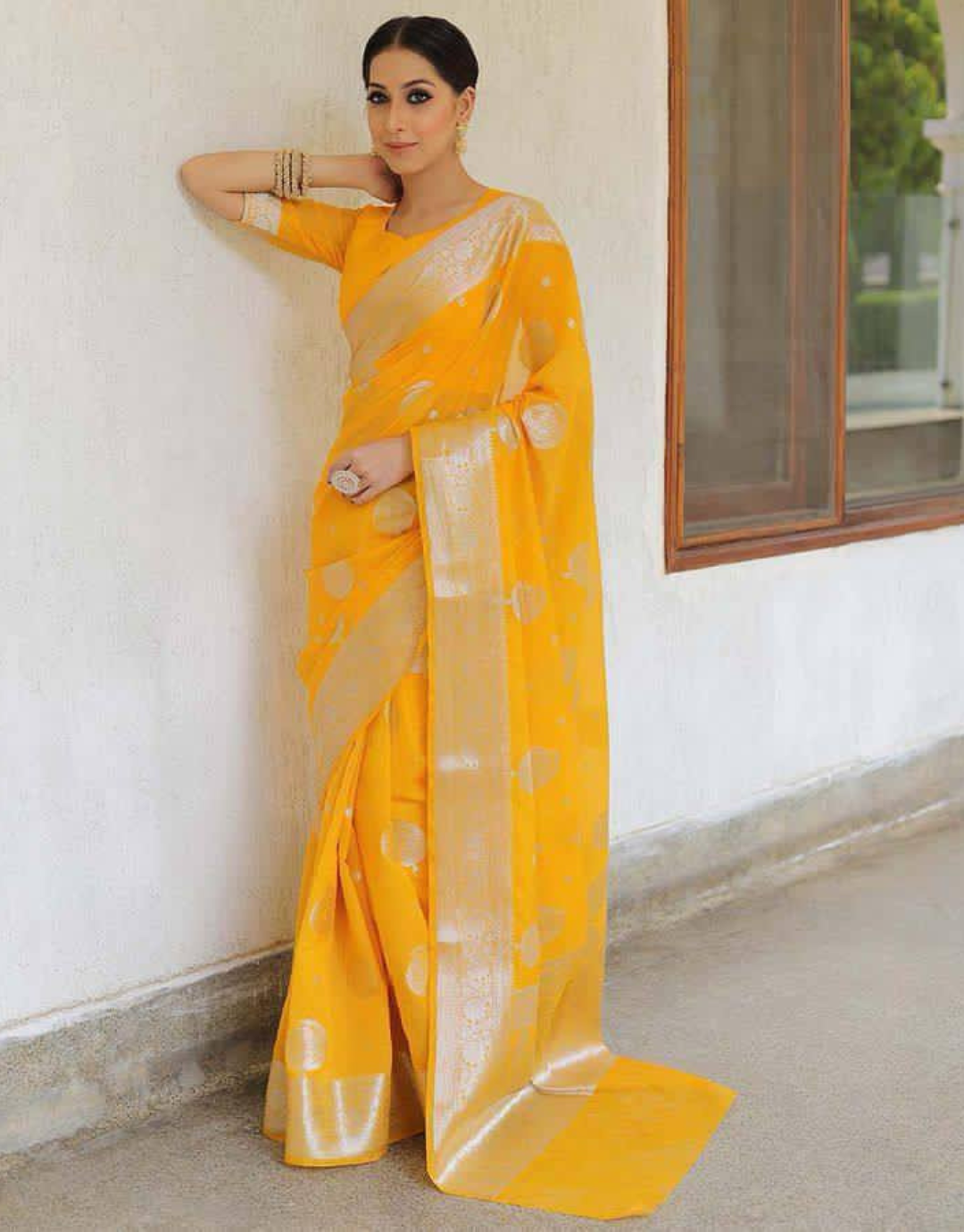 Manvi Yellow Banarasi Silk Saree