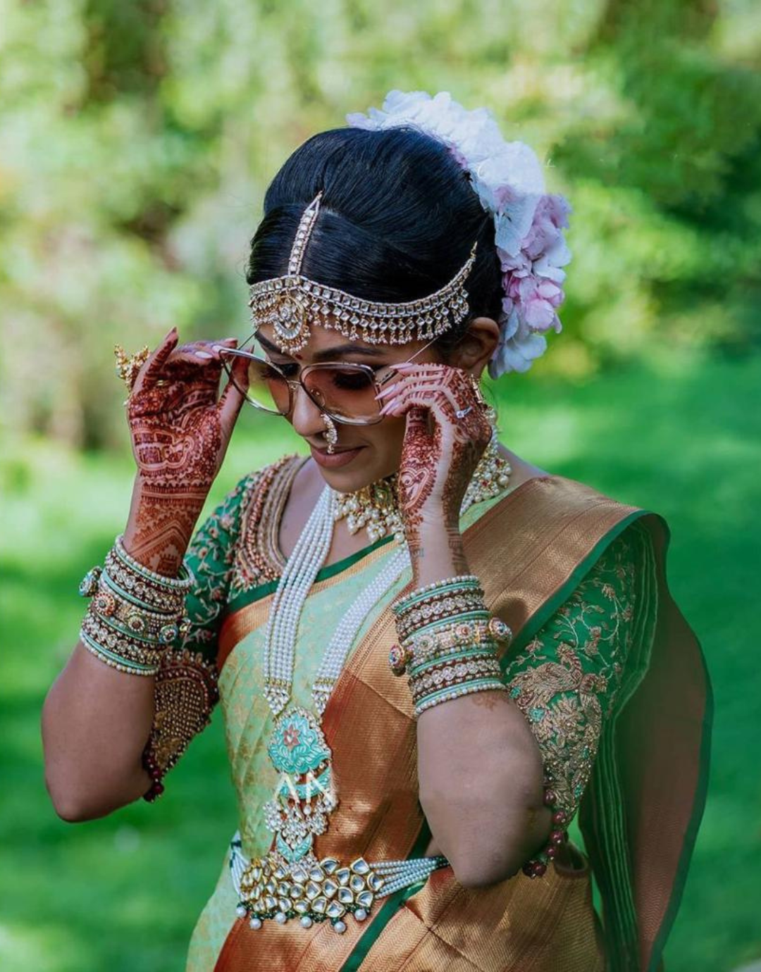 Meena Thistle Green Kanchipuram saree