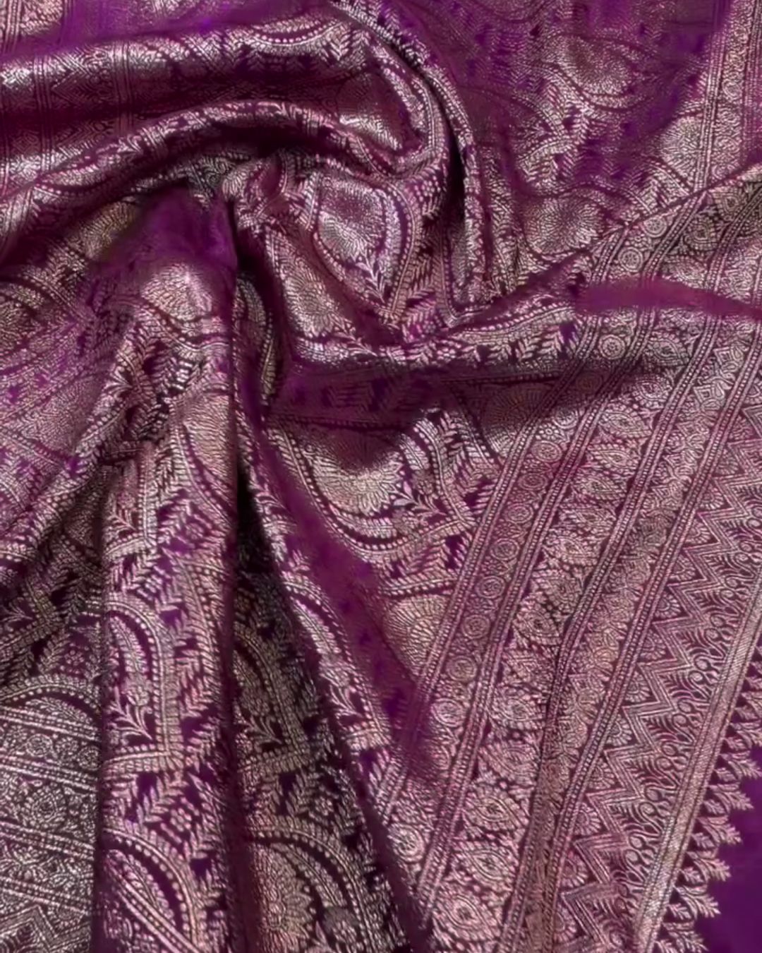 Zinal - Royal Purple Silk Saree with Antique Zari Border