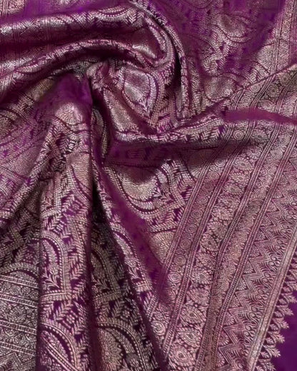 Zinal - Royal Purple Silk Saree with Antique Zari Border
