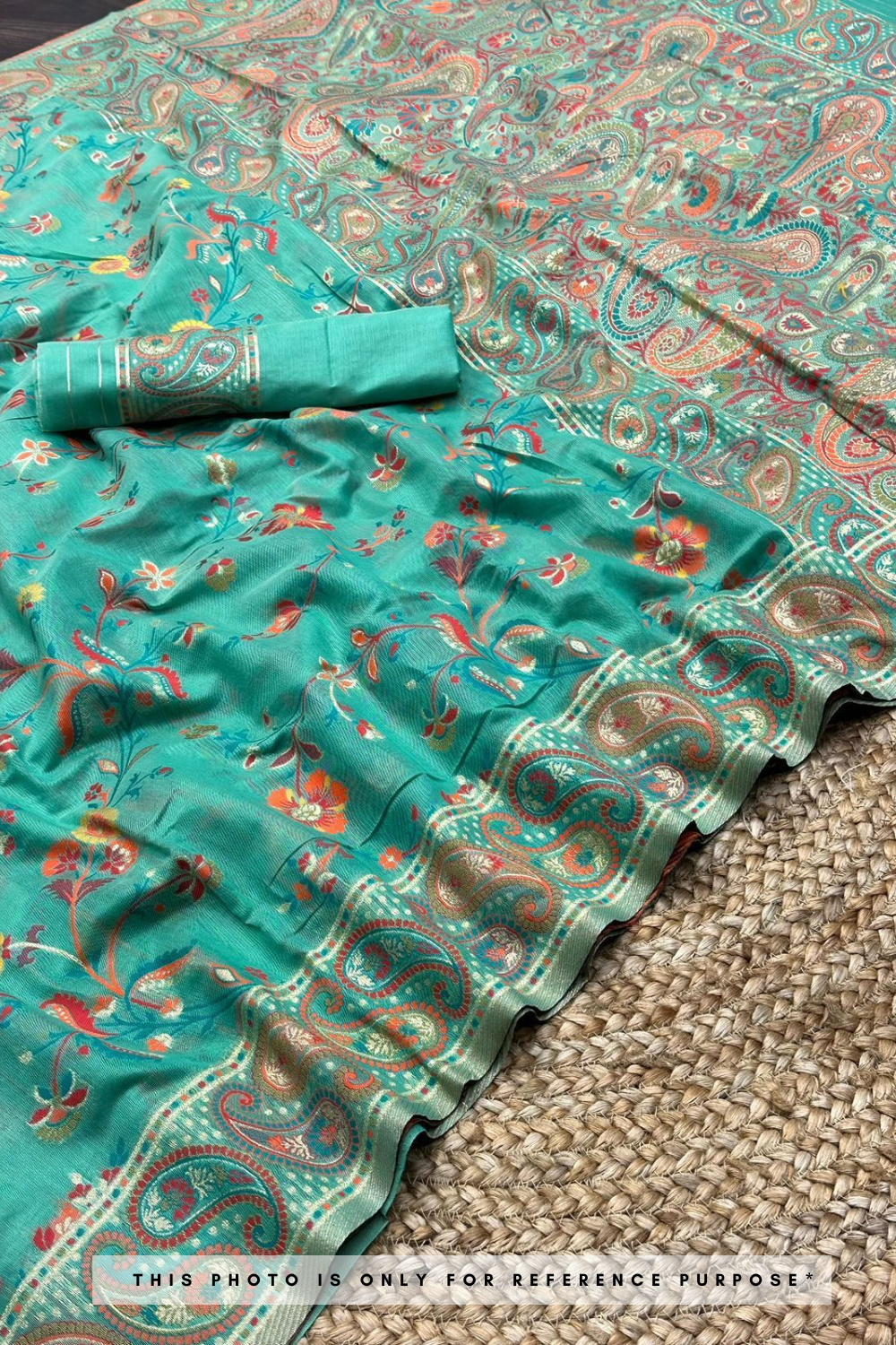 Meera Sea Green Kashmiri Pashmina Silk Saree