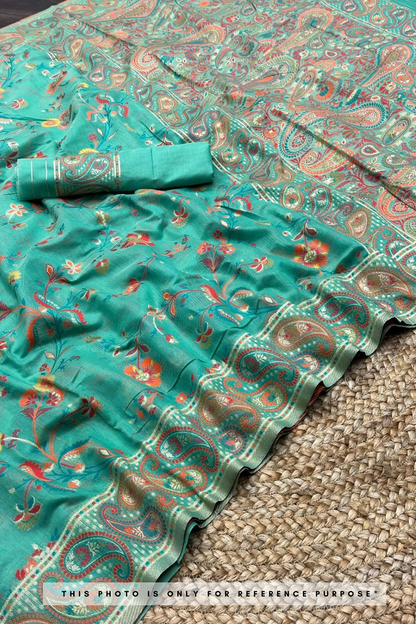 Meera Sea Green Kashmiri Pashmina Silk Saree