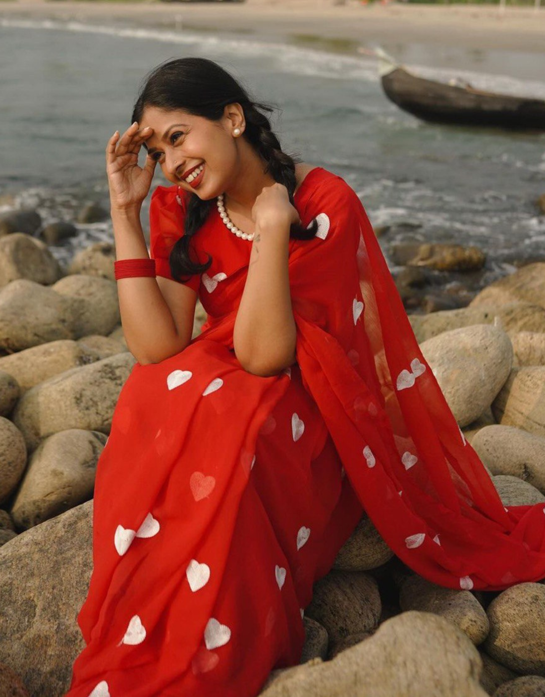 Kerry Red Georgette Silk Saree