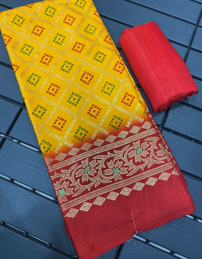 Vinita Yellow Bandhani Dola Silk Saree