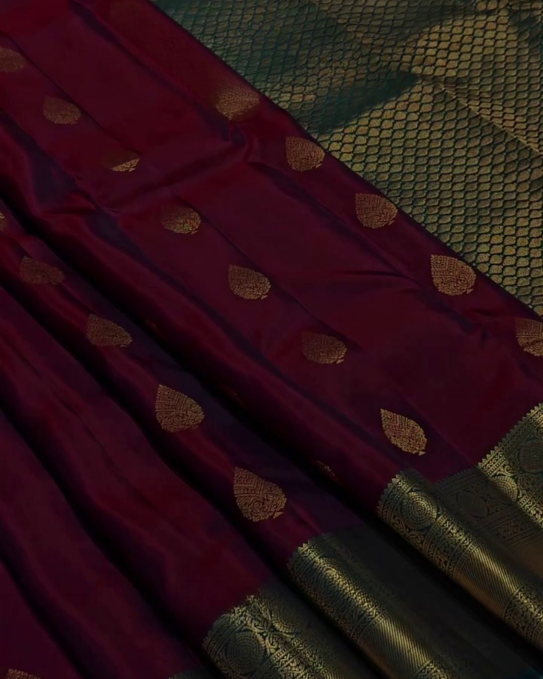Mahima - Wine Kanchipuram Silk Saree with Rama Zari Border