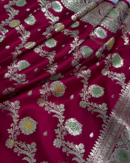 Mahati - Rani Pink Banarasi Silk Saree with Meenakari Zari Border