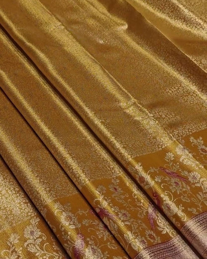 Tapasya - Mustard Gold Banarasi Silk Saree with Zari Floral Jaal