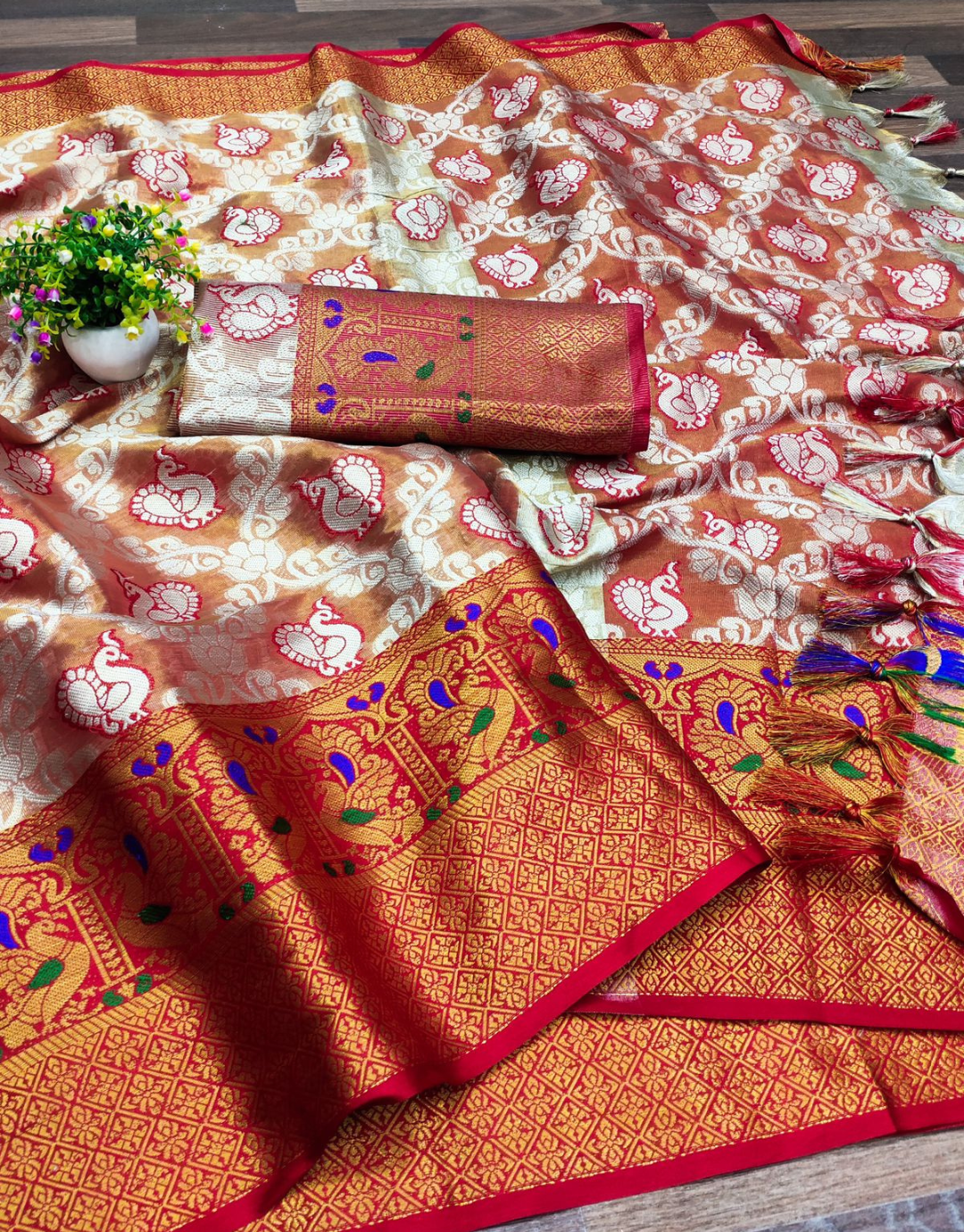 Veera Red Organza Silk Saree