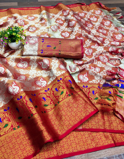 Veera Red Organza Silk Saree