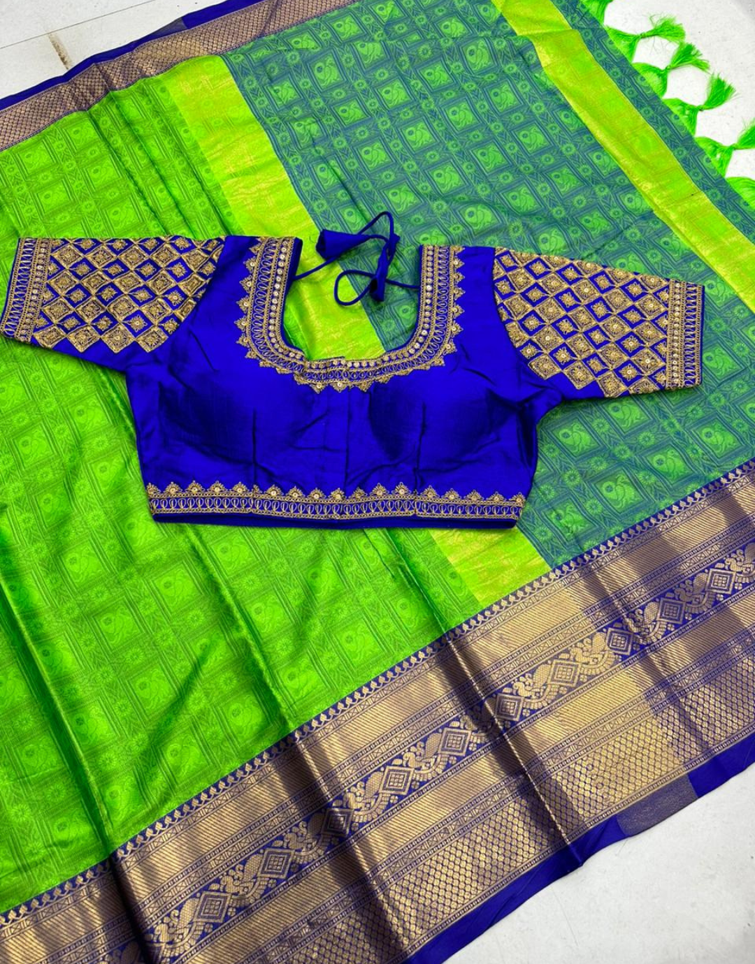 Aarya Toxic Green Cotton Silk Saree