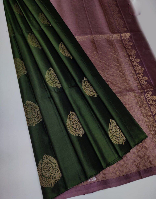 Meera DarkGreen Soft Silk Saree