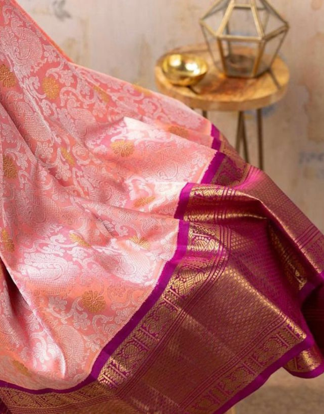 Bulbul Peach Kanchipuram saree