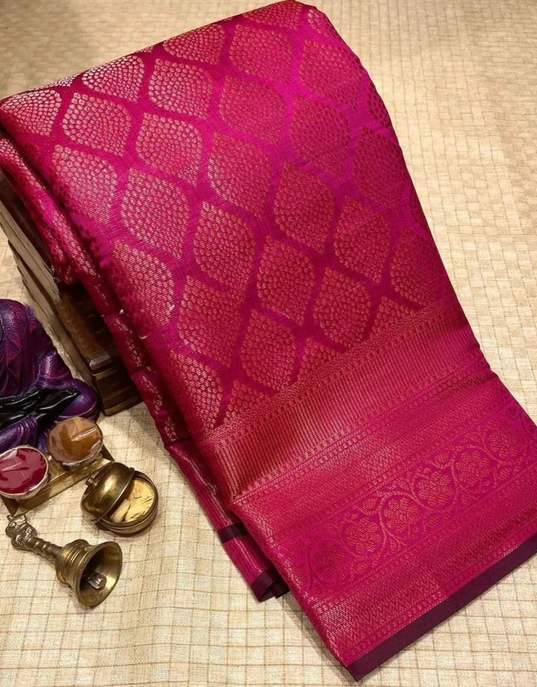 Anandi Ruby Pink Soft Kanchipuram Silk Saree