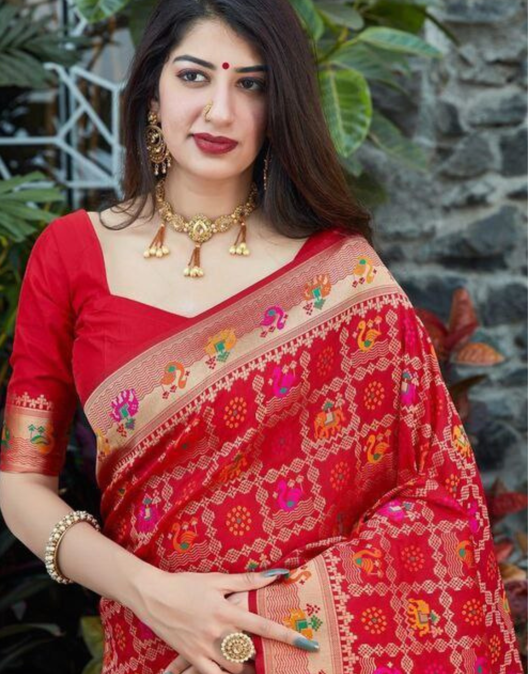 Aarohi Red Soft Banarasi Silk Saree With Attached Blouse