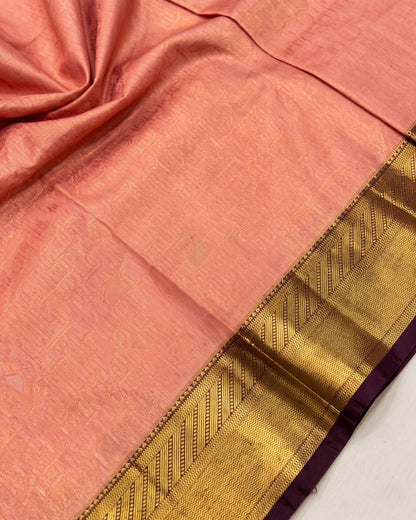 Chaavi - Peach Pink Brocade Banarasi Saree