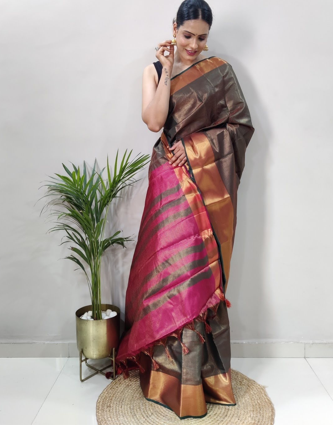 Reeva Brown Soft Silk Saree