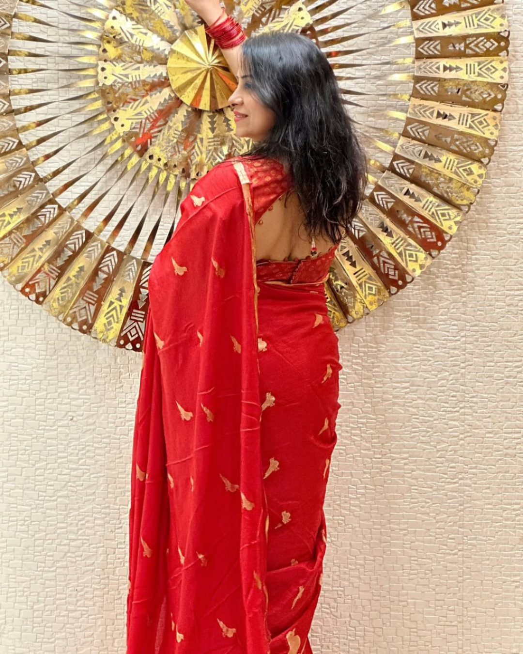 Sharvani - Brick Red Silk Saree with Leaf Motifs
