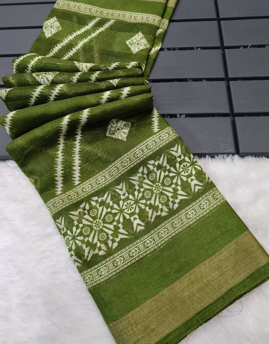 Rajvi Army Green Cotton Saree