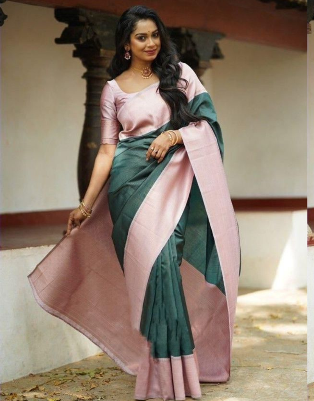 Urvashi Dark Green Soft Silk Saree