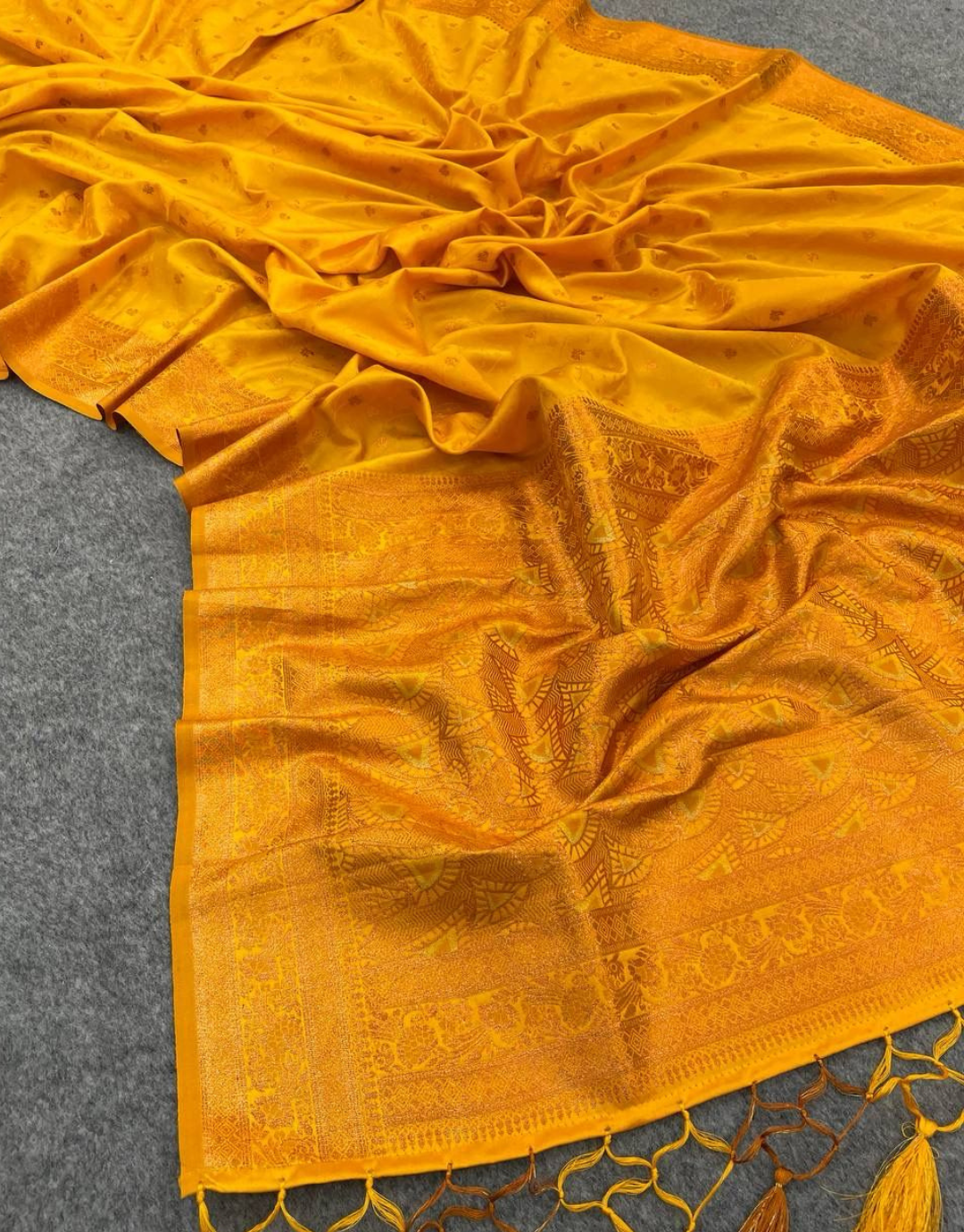 Ruhi Yellow Banarasi Satin Silk Saree