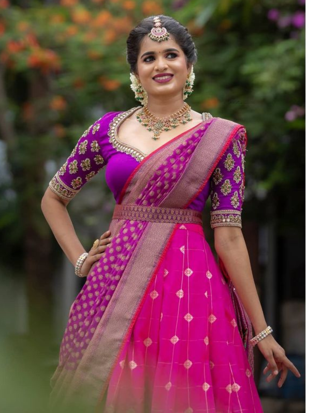 Kajal RubyPink Kanchipuram Half Saree