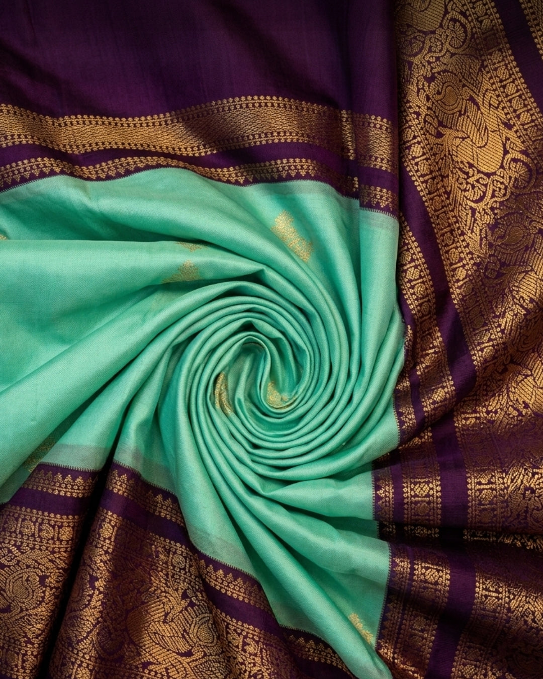 Divya - Aqua Purple Peacock Zari Silk Saree