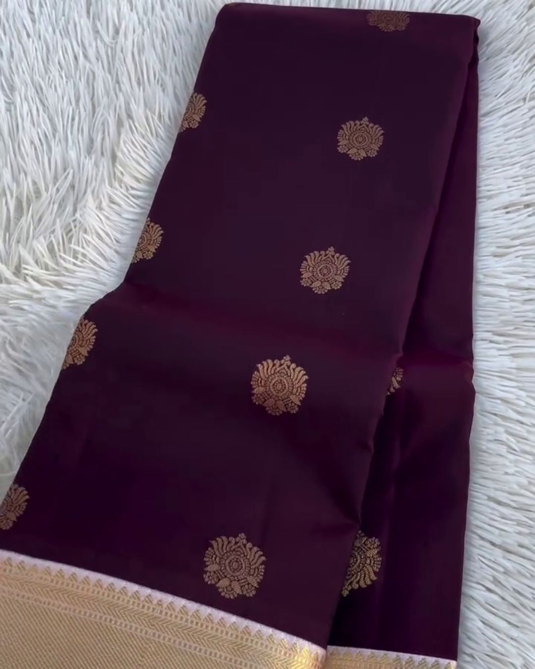 Rashi - Wine Silk Saree with Gold Zari Butta Border