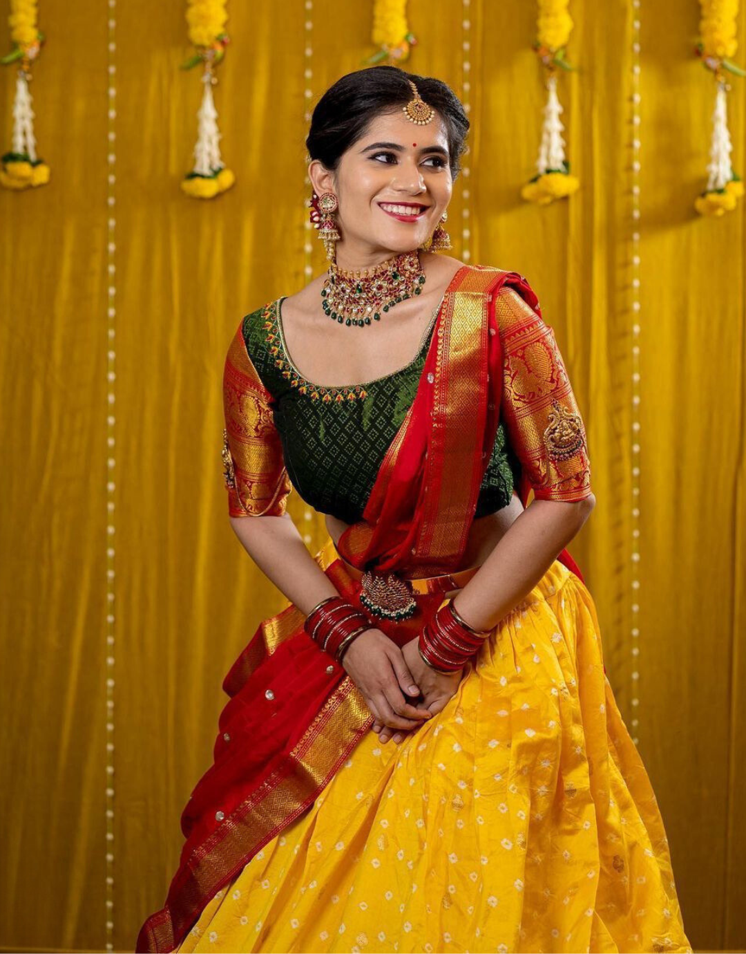 Kalpana Yellow Kanchipuram Lehenga Choli