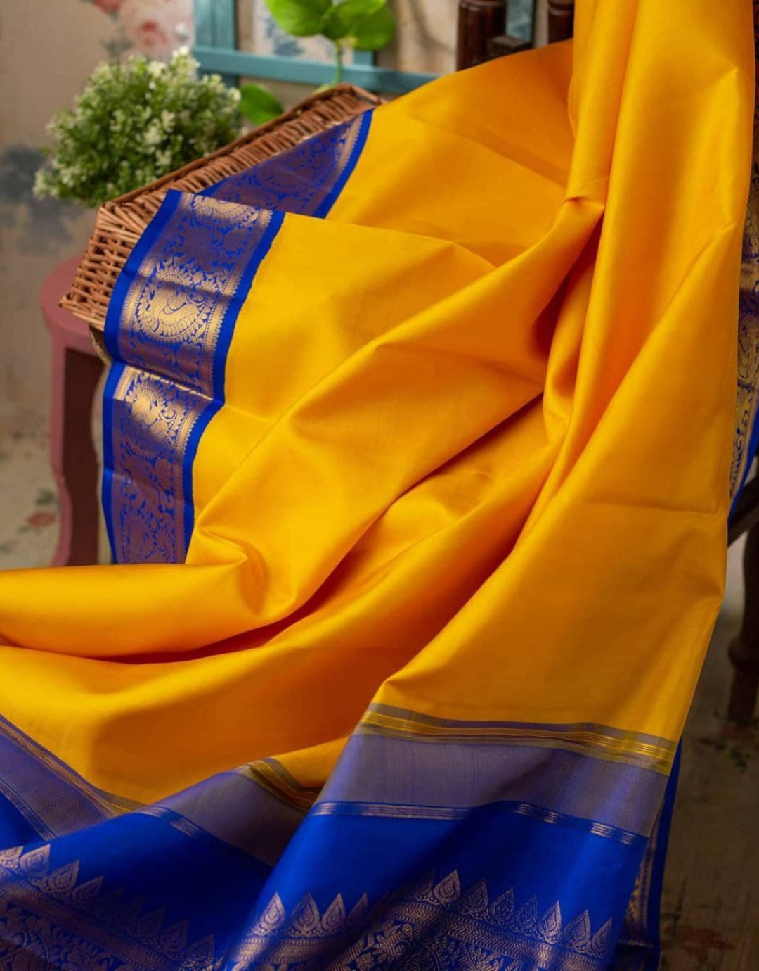 Ritika Dark Yellow Kanchipuram Silk Saree With Attached Blouse