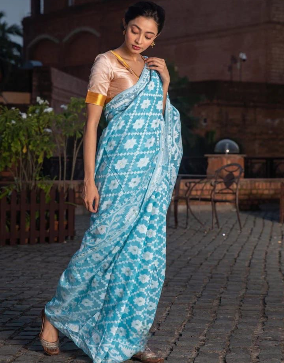 Reena Sky Blue Linen cotton Saree