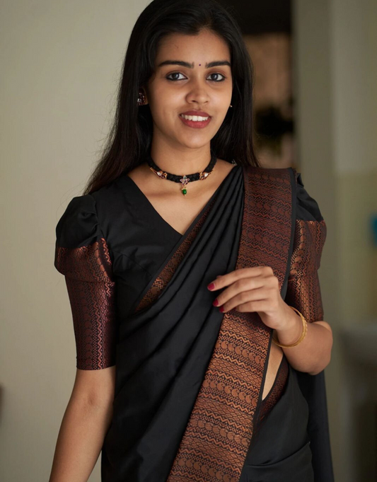 Urvisha Black Soft Silk Saree