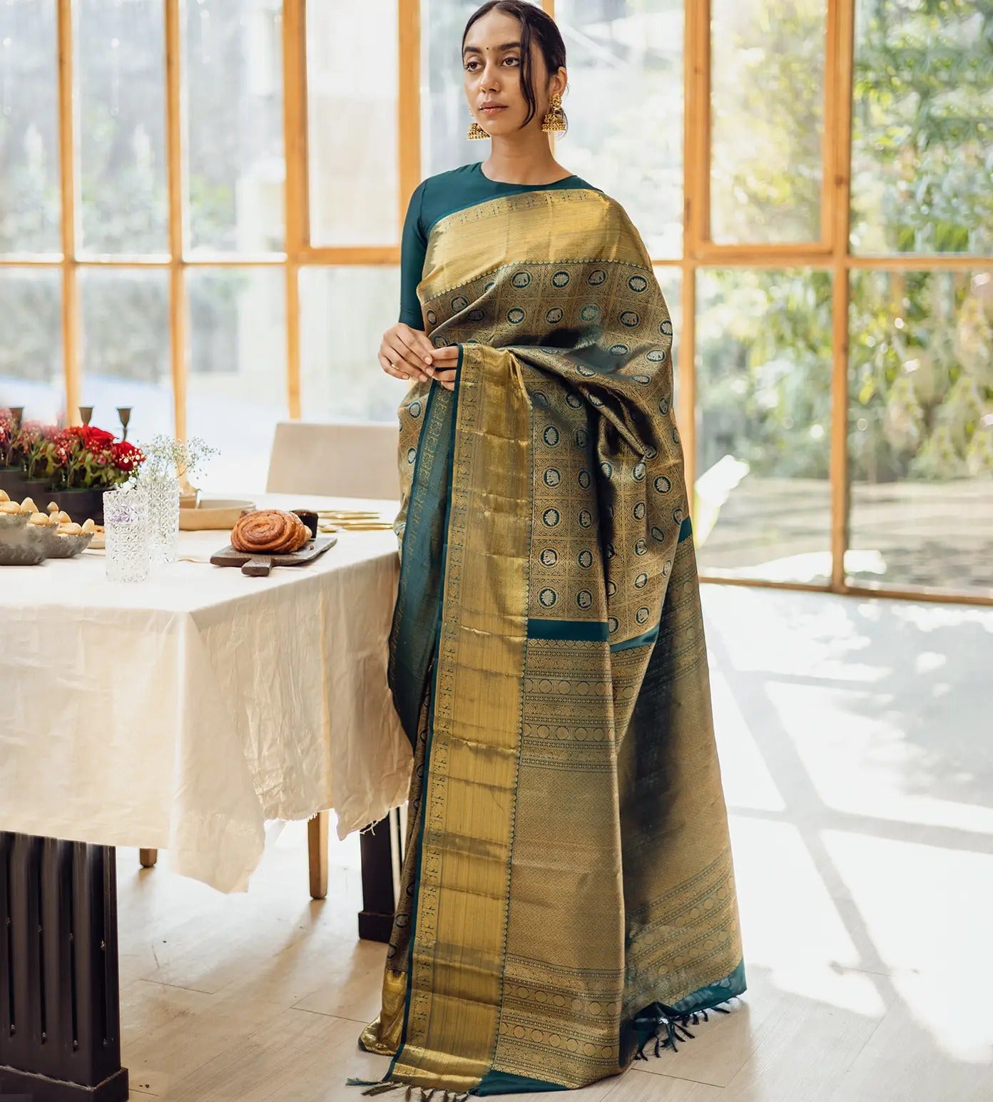 Heta RamaGreen Banarasi Silk Saree