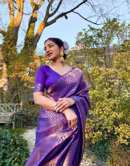 Shanaya Violet Banarasi Soft Silk Saree