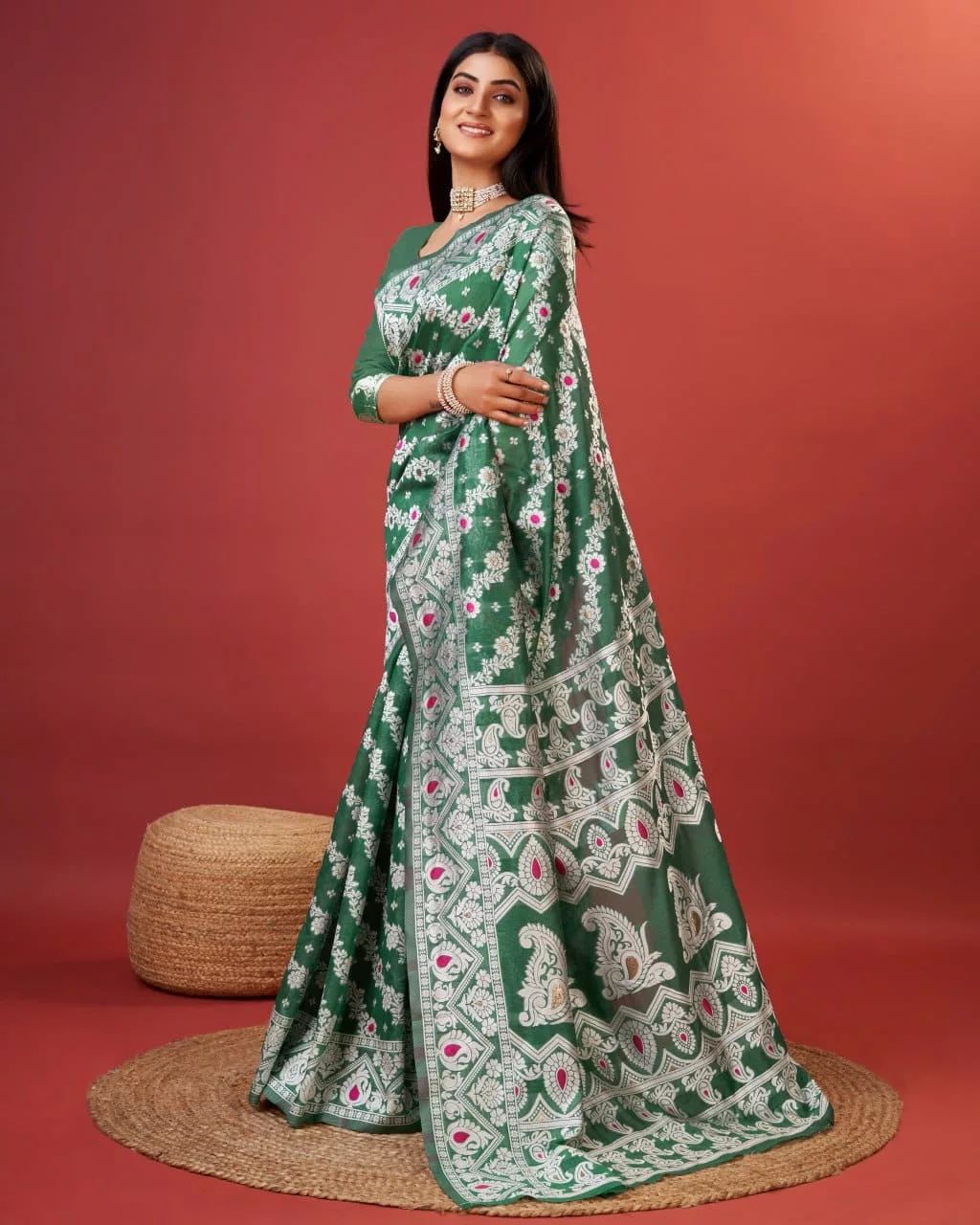 Kenvi Green Banarasi Silk Saree